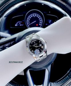 Đồng hồ Rolex Nam Date Day máy cơ Nhật bạc mặt đen cao cấp