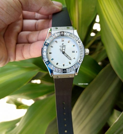 Đồng hồ Hublot Nữ đính đá full viền dây cao su màu đen