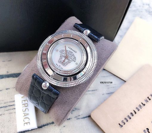 Đồng hồ Versace dây da đen cao cấp mặt xoay