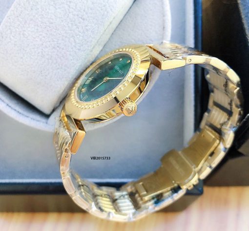 Đồng hồ Versace Vanitas nữ dây kim loại vàng mặt xanh cao cấp