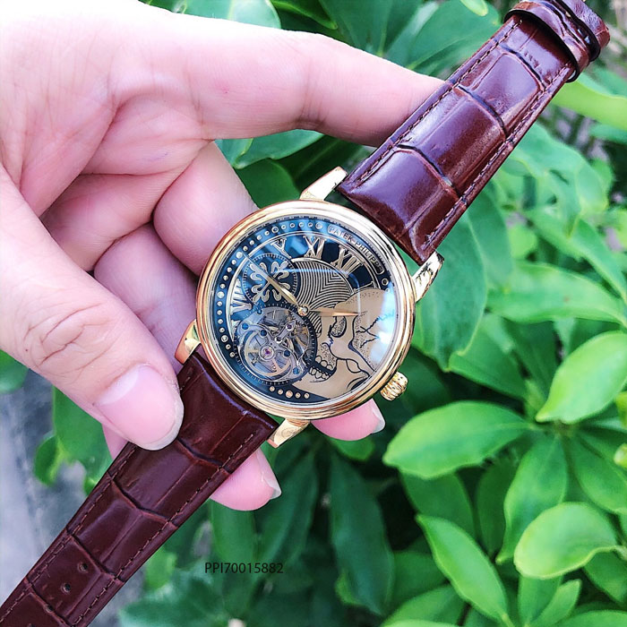 đồng hồ nam Patek Philippe máy cơ Thụy Sĩ dây đà điểu màu nâu giá rẻ