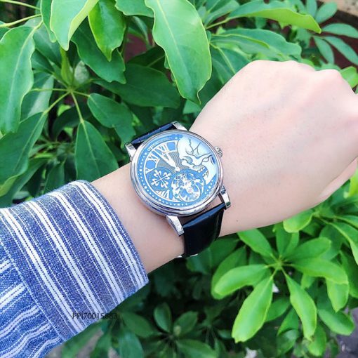 Đồng hồ đeo tay nam Patek Philippe máy cơ Thụy Sĩ dây đà điểu màu đen cao cấp