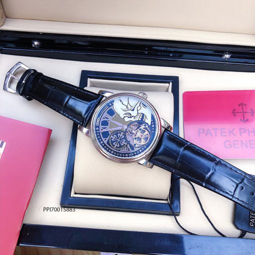 Đồng hồ nam Patek Philippe máy cơ Thụy Sĩ dây đà điểu màu đen cao cấp