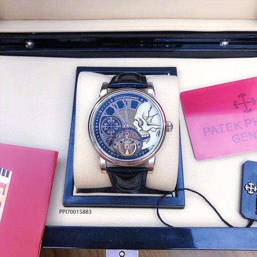 Đồng hồ nam Patek Philippe máy cơ Thụy Sĩ dây đà điểu màu đen