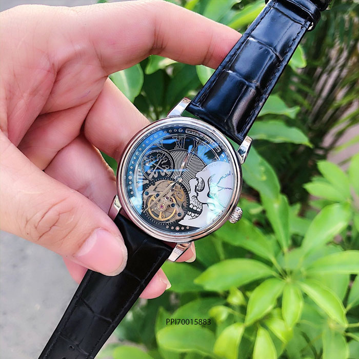 Đồng hồ đeo tay nam Patek Philippe máy cơ Thụy Sĩ dây đà điểu màu đen cao cấp giá rẻ fullbox