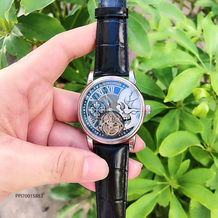 Đồng hồ đeo tay nam Patek Philippe máy cơ Thụy Sĩ dây đà điểu màu đen cao cấp giá rẻ