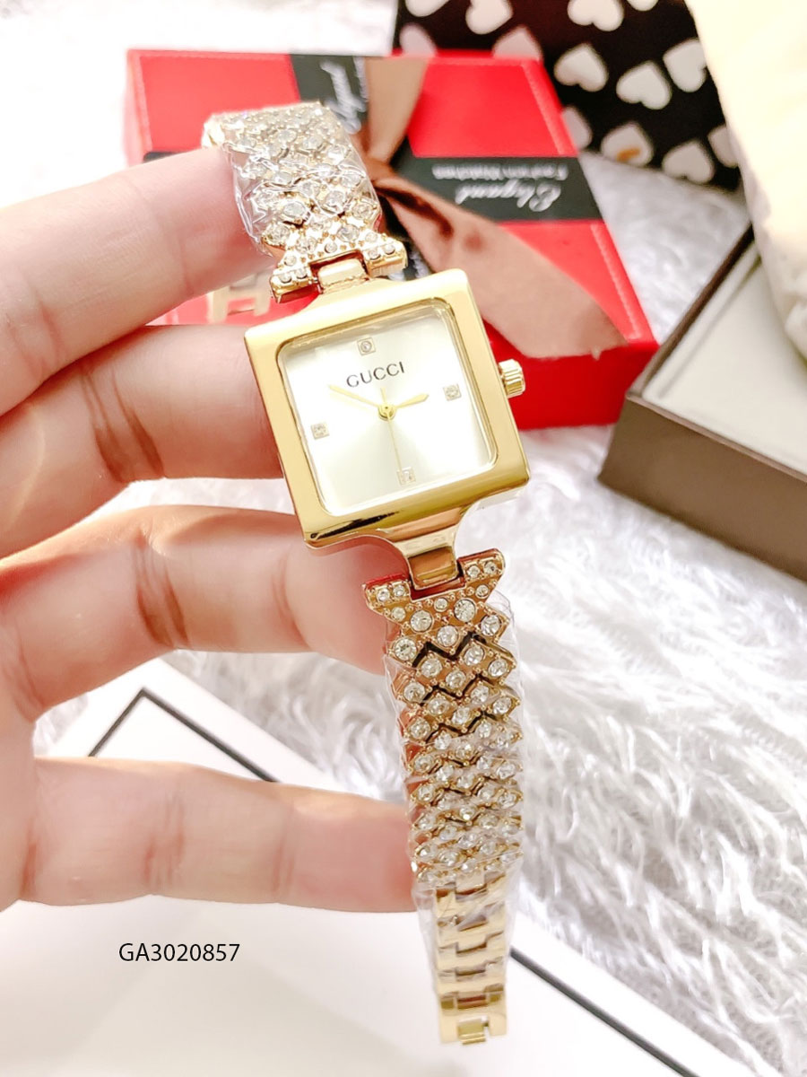 Đồng hồ nữ Gucci mặt vuông dây kim loại màu vànggiá rẻ