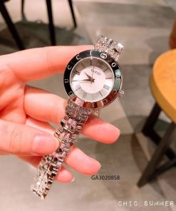 Đồng hồ nữ Gucci viền chữ đính đá màu trắng cao cấp giá rẻ