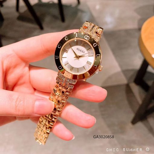 Đồng hồ nữ Gucci viền chữ đính đá dây kim loại cao cấp giá rẻ