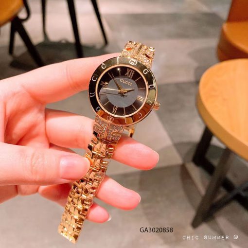 Đồng hồ nữ Gucci viền chữ đính đá màu vàng cao cấp giá rẻ
