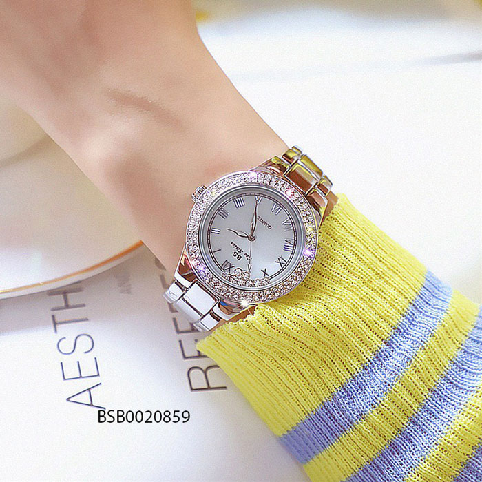 Đồng hồ  nữ Bee Sister mặt đá xoay màu bạc cao cấp giá rẻ