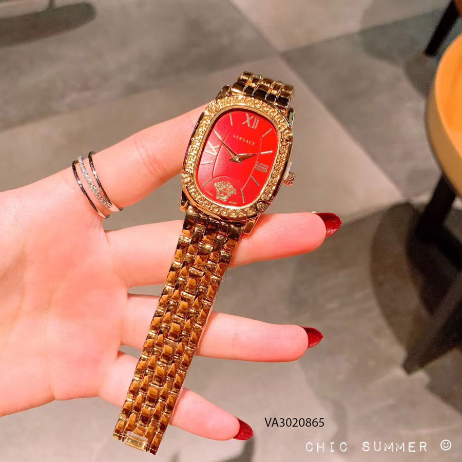 đồng hồ versace nữ dây kim loại mặt đỏ cao cấp giá rẻ
