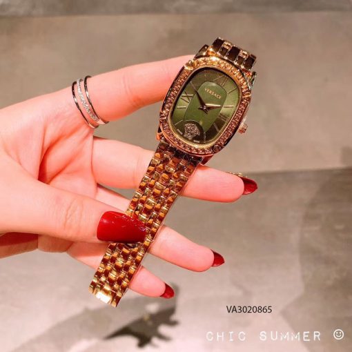 đồng hồ versace nữ dây kim loại mạ vàng mặt xanh cao cấp giá rẻ