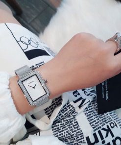 đồng hồ đeo tay chanel vuông dây lưới mặt trắng cao cấp giá rẻ