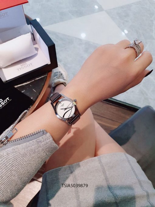 Đồng hồ Tissot 1853 nữ hoạt tiết dây da bạc viền bạc cao cấp giá rẻ fullbox