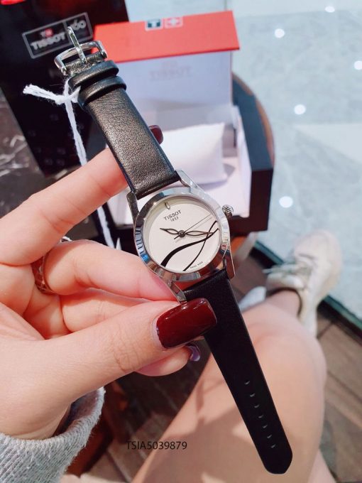 Đồng hồ Tissot 1853 nữ hoạt tiết dây da bạc viền bạc cao cấp