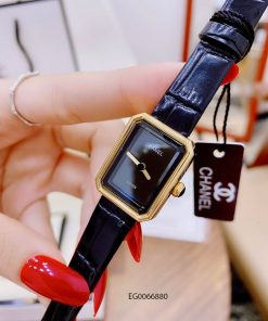 Đồng hồ nữ Chanel Boy Friend Beige mặt đen viền vàng dây da cao cấp giá rẻ