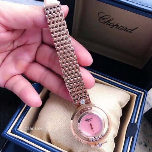 Đồng hồ nữ Chopard dòng Happy Diamond mặt hồng replica 1:1