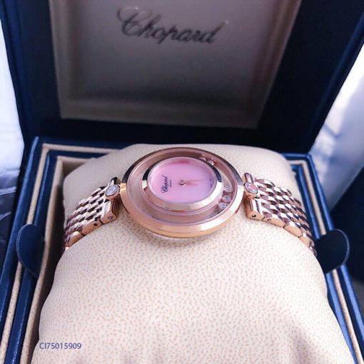 độ dày Đồng hồ nữ Chopard dòng Happy Diamond mặt hồng replica 1:1