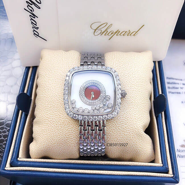 Đồng hồ nữ Chopard dòng Happy Diamond mặt vuông đỏ replica 1:1