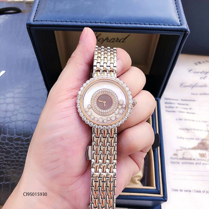 Đồng hồ đeo tay nữ Chopard dòng Happy Diamond đá xoay đỏ replica 1:1