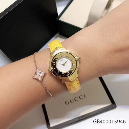 Đồng hồ nữ Gucci Vintage dạng lắc dây da vàng cao cấp fullbox