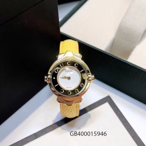 Đồng hồ nữ Gucci Vintage dạng lắc dây da vàng cao cấp giá rẻ fullbox