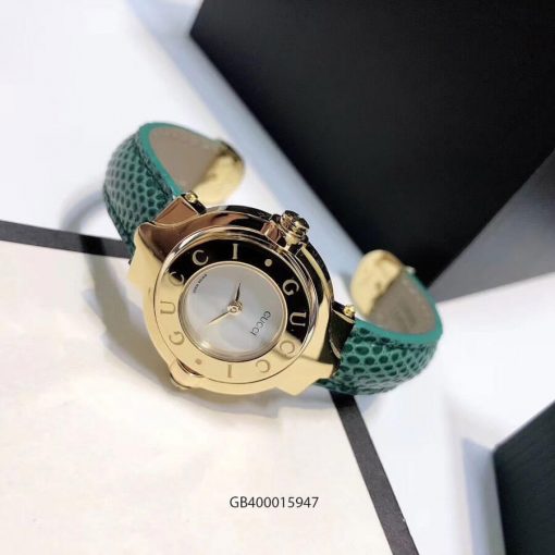 độ dày Đồng hồ nữ Gucci Vintage dạng lắc dây da xanh cao cấp giá rẻ fullbox