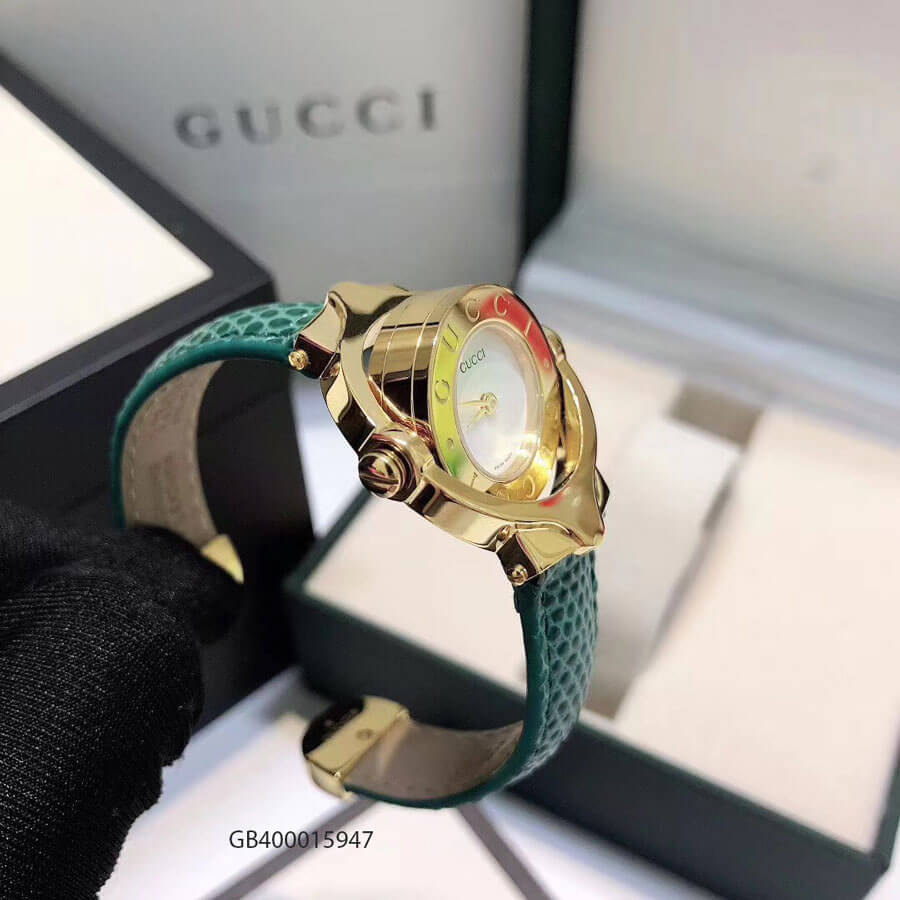 mặt Đồng hồ nữ Gucci Vintage dạng lắc dây da xanh cao cấp giá rẻ fullbox