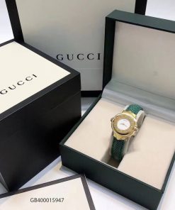 Đồng hồ Gucci Vintage dạng lắc dây da xanh cao cấp giá rẻ fullbox