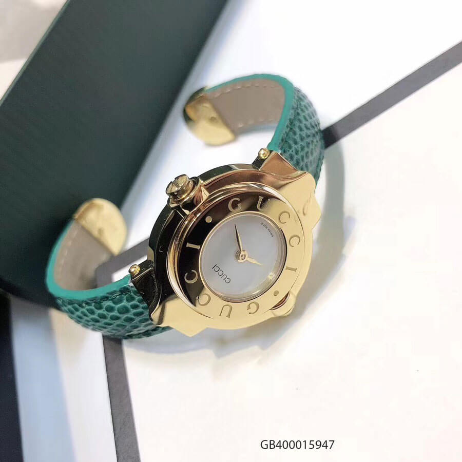 độ dày Đồng hồ nữ Gucci Vintage dạng lắc dây da xanh cao cấp giá rẻ fullbox
