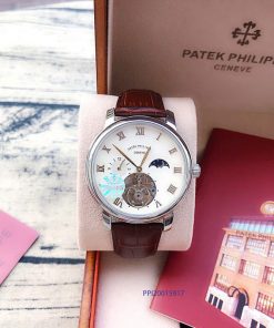 Đồng hồ nam Patek Philippe máy Thụy Sĩ dây da nâu cao cấp giá rẻ