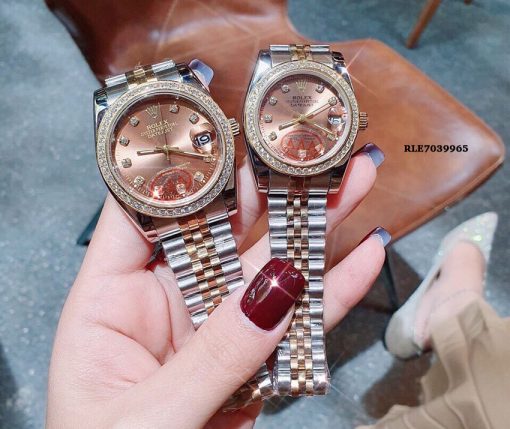 Đồng hồ cặp rolex nam nữ dây kim loại, đồng hồ rolex máy nhật bản giá rẻ