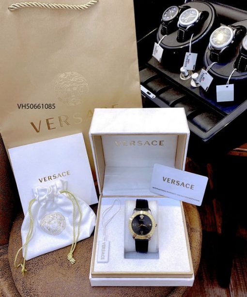 Đồng hồ Versace Greca Signature Leather dây da đen cao cấp