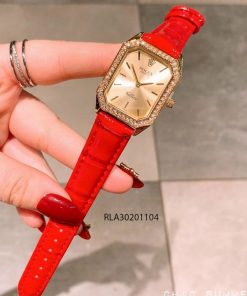 đồng hồ rolex nữ dây da đỏ viền vàng mini giá rẻ