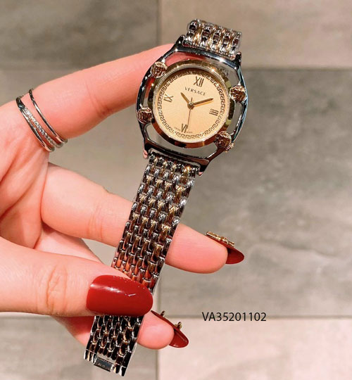 Đồng hồ Versace nữ dây kim loại bạc mặt vàng giá rẻ