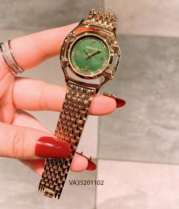 Đồng hồ Versace nữ dây kim loại vàng mặt xanh giá rẻ