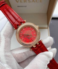 Đồng hồ Versace nữ viền đá dây da màu xanh, đỏ, đen cao cấp