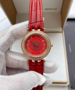 Đồng hồ Versace nữ viền đá dây da màu xanh, đỏ, đen cao cấp