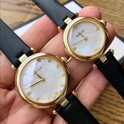 Đồng hồ Gucci Women's Diamantissima dây da đen mặt trắng