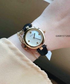 Đồng hồ Gucci Women's Diamantissima dây da đen mặt trắng