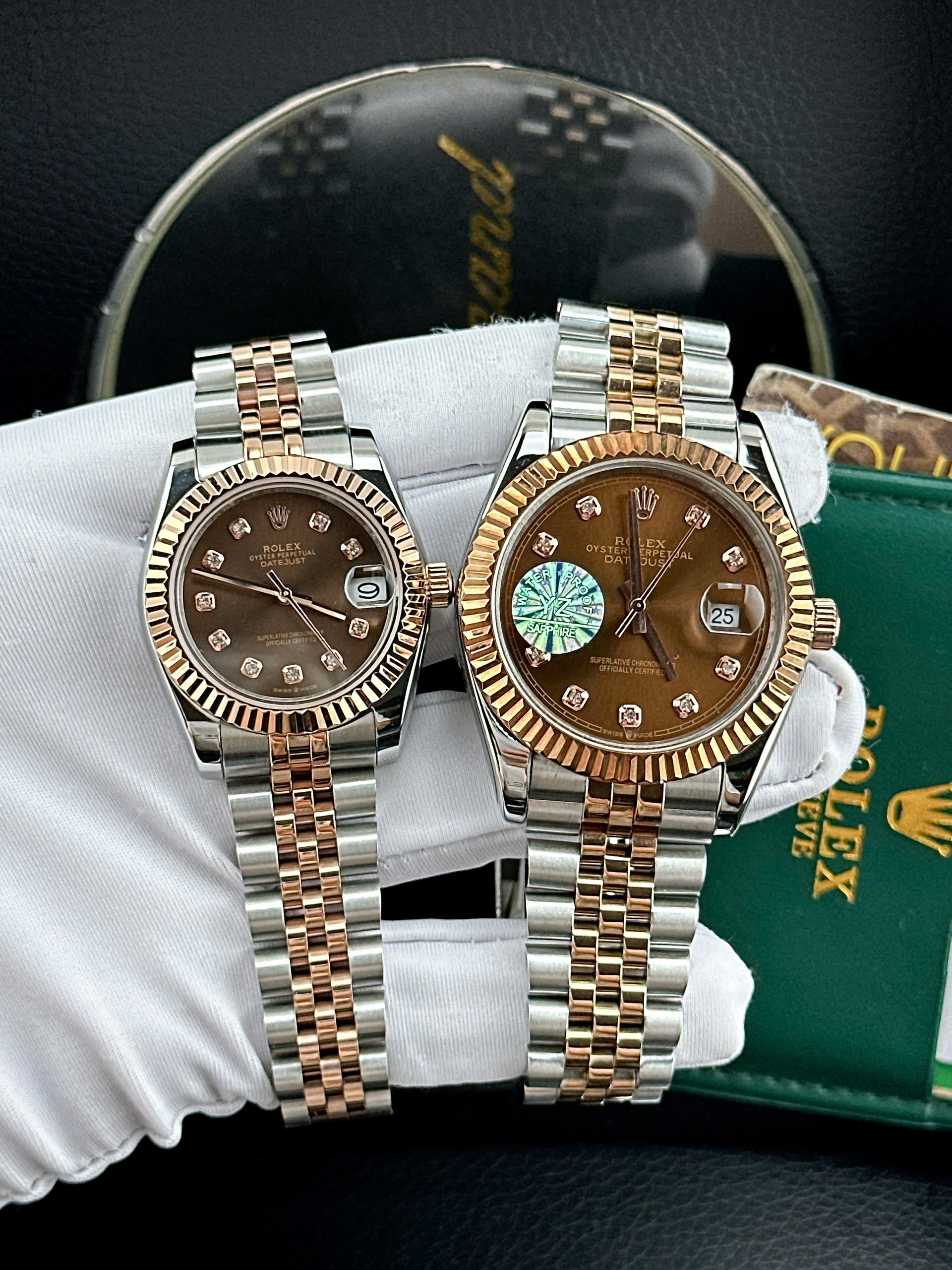 Đồng hồ Rolex Nam Nữ chạy cơ Automatic dây thép không gỉ mặt nâu