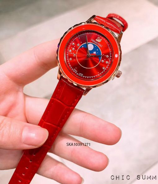 đồng hồ nữ swarovski dây da đỏ giá rẻ