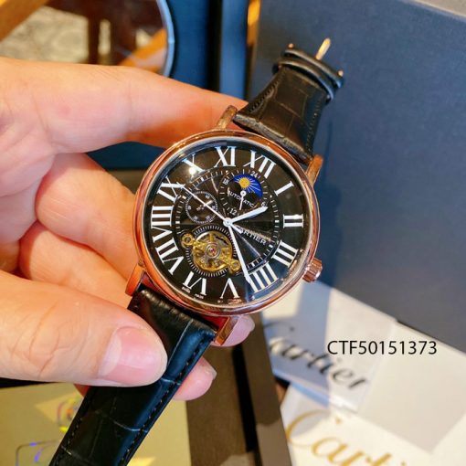 Đồng hồ Cartier chạy cơ tự động nam dây da màu đen