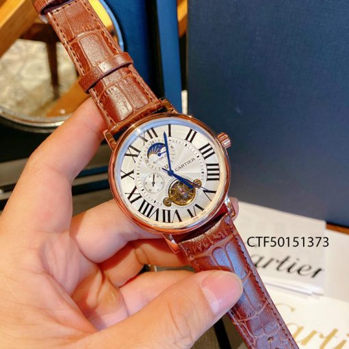 Đồng hồ Cartier chạy cơ tự động nam dây da màu nâu