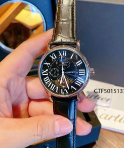 Đồng hồ Cartier chạy cơ tự động nam dây da màu đen