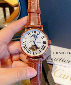 Đồng hồ Cartier chạy cơ tự động nam dây da màu nâu