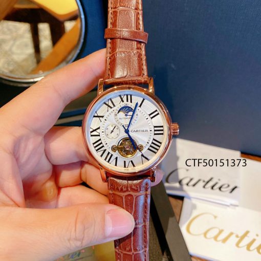 Đồng hồ Cartier chạy cơ tự động nam dây da màu nâu