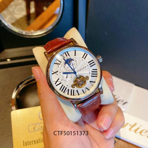 Đồng hồ Cartier chạy cơ tự động nam dây da màu nâu