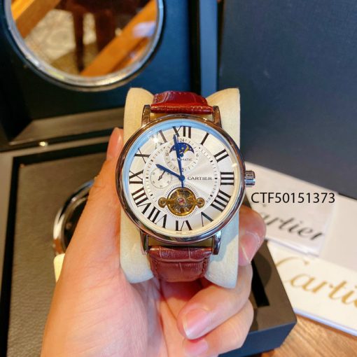 Đồng hồ Cartier chạy cơ tự động nam dây da màu nâu